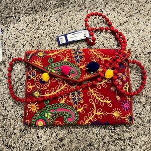 Darn Good Yarn Red Embroidered Women's Bag